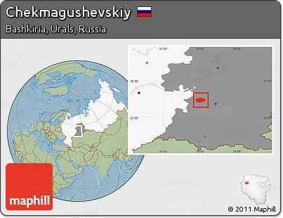 Savanna Style Location Map of Chekmagushevskiy, highlighted country, highlighted grandparent region, hill shading