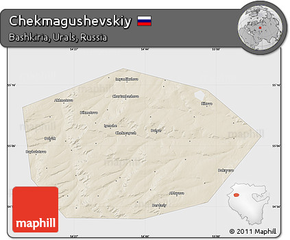 Shaded Relief Map of Chekmagushevskiy, single color outside