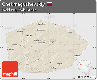 Shaded Relief Map of Chekmagushevskiy, single color outside