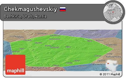 Political Panoramic Map of Chekmagushevskiy, semi-desaturated