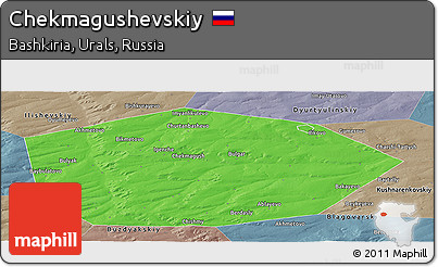 Political Panoramic Map of Chekmagushevskiy, semi-desaturated