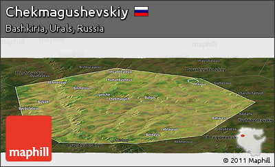 Satellite Panoramic Map of Chekmagushevskiy, darken