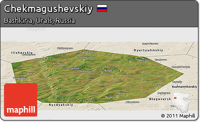 Satellite Panoramic Map of Chekmagushevskiy, shaded relief outside