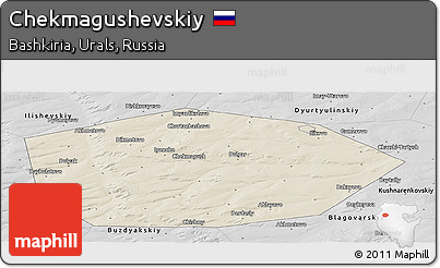 Shaded Relief Panoramic Map of Chekmagushevskiy, desaturated