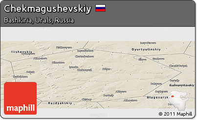Shaded Relief Panoramic Map of Chekmagushevskiy