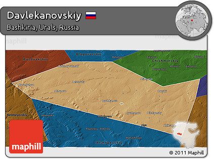 Political 3D Map of Davlekanovskiy, darken