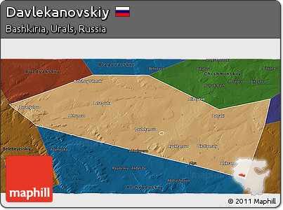 Political 3D Map of Davlekanovskiy, darken