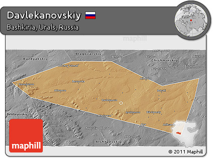 Political 3D Map of Davlekanovskiy, desaturated