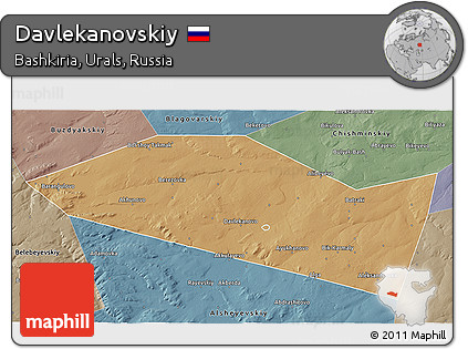 Political 3D Map of Davlekanovskiy, semi-desaturated