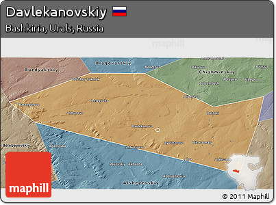 Political 3D Map of Davlekanovskiy, semi-desaturated
