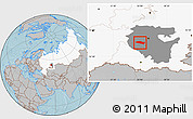 Gray Location Map of Davlekanovskiy, highlighted country, highlighted parent region, hill shading