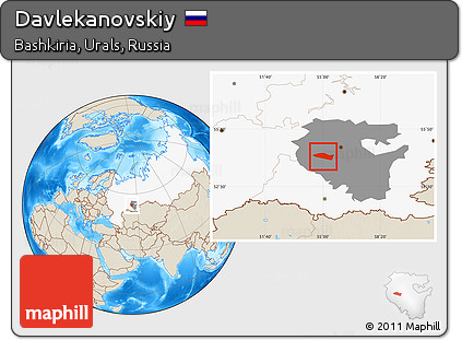 Shaded Relief Location Map of Davlekanovskiy, highlighted country, highlighted parent region