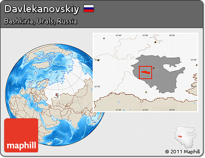 Shaded Relief Location Map of Davlekanovskiy, highlighted country, highlighted parent region