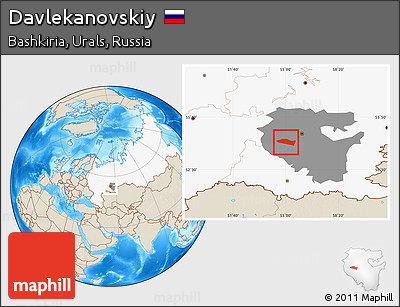 Shaded Relief Location Map of Davlekanovskiy, highlighted country, highlighted parent region