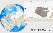 Shaded Relief Location Map of Davlekanovskiy, highlighted country, highlighted parent region
