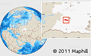 Shaded Relief Location Map of Davlekanovskiy, highlighted grandparent region