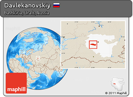 Shaded Relief Location Map of Davlekanovskiy, highlighted parent region