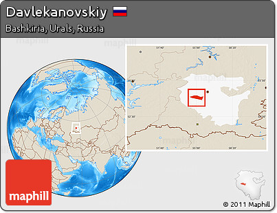 Shaded Relief Location Map of Davlekanovskiy, highlighted parent region