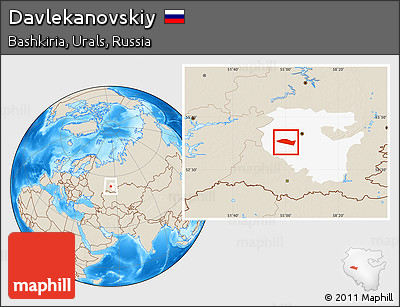 Shaded Relief Location Map of Davlekanovskiy, highlighted parent region