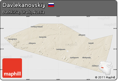 Shaded Relief Map of Davlekanovskiy, single color outside