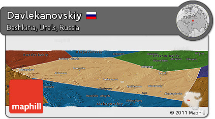Political Panoramic Map of Davlekanovskiy, darken