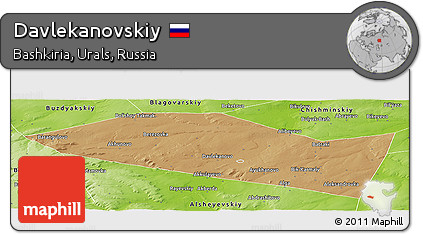 Political Panoramic Map of Davlekanovskiy, physical outside