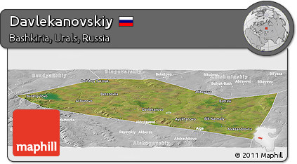 Satellite Panoramic Map of Davlekanovskiy, lighten, desaturated
