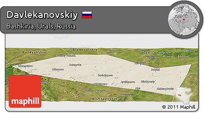 Shaded Relief Panoramic Map of Davlekanovskiy, satellite outside
