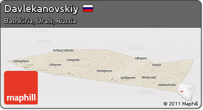 Shaded Relief Panoramic Map of Davlekanovskiy, single color outside