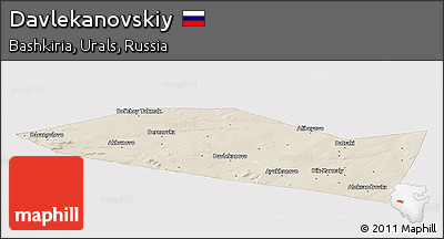 Shaded Relief Panoramic Map of Davlekanovskiy, single color outside