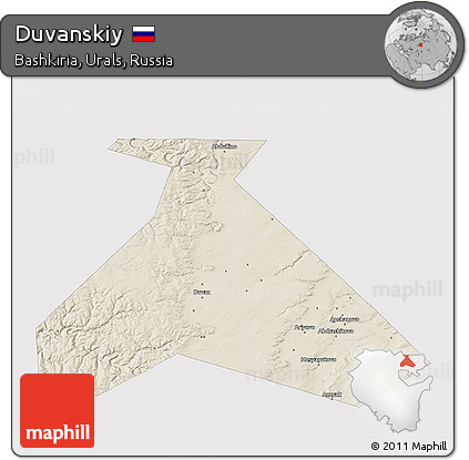 Shaded Relief 3D Map of Duvanskiy, single color outside