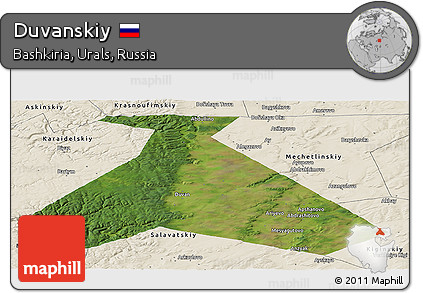Satellite Panoramic Map of Duvanskiy, shaded relief outside