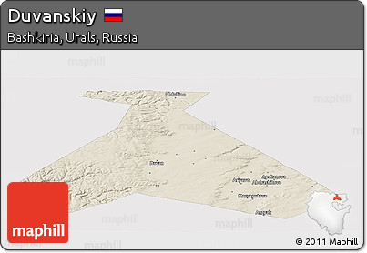 Shaded Relief Panoramic Map of Duvanskiy, single color outside
