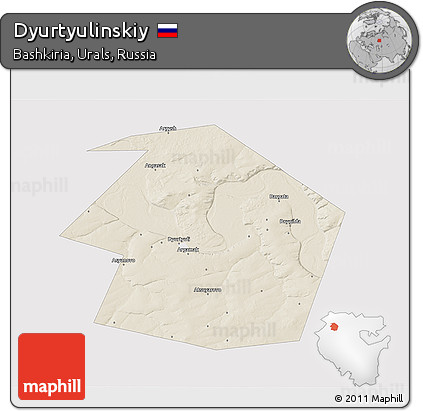 Shaded Relief 3D Map of Dyurtyulinskiy, single color outside