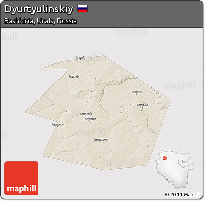 Shaded Relief 3D Map of Dyurtyulinskiy, single color outside