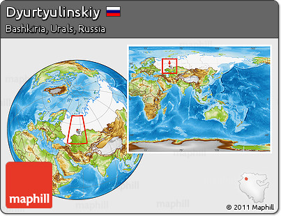 Physical Location Map of Dyurtyulinskiy, highlighted country, highlighted parent region, within the entire country