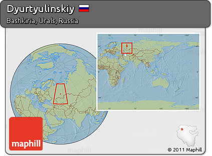 Savanna Style Location Map of Dyurtyulinskiy, within the entire country, hill shading