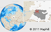 Shaded Relief Location Map of Dyurtyulinskiy, highlighted parent region, highlighted grandparent region