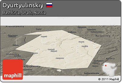 Shaded Relief Panoramic Map of Dyurtyulinskiy, darken