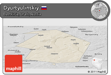 Shaded Relief Panoramic Map of Dyurtyulinskiy, desaturated