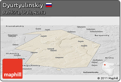 Shaded Relief Panoramic Map of Dyurtyulinskiy, desaturated