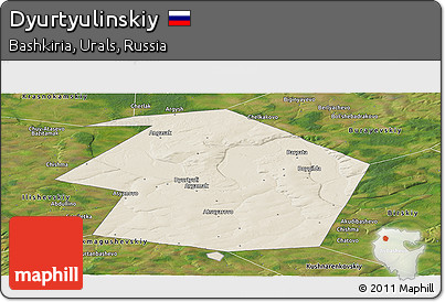 Shaded Relief Panoramic Map of Dyurtyulinskiy, satellite outside