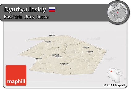 Shaded Relief Panoramic Map of Dyurtyulinskiy, single color outside