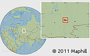 Savanna Style Location Map of Kiginskiy, hill shading