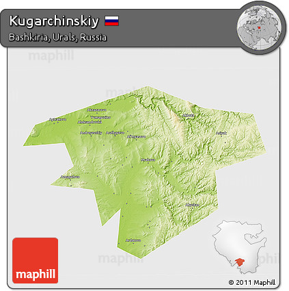 Physical 3D Map of Kugarchinskiy, single color outside