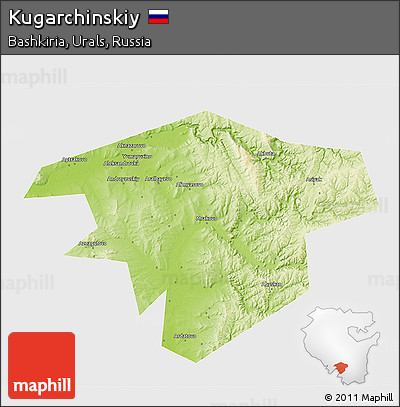 Physical 3D Map of Kugarchinskiy, single color outside