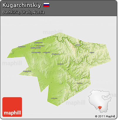 Physical 3D Map of Kugarchinskiy, single color outside
