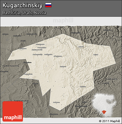 Shaded Relief 3D Map of Kugarchinskiy, darken