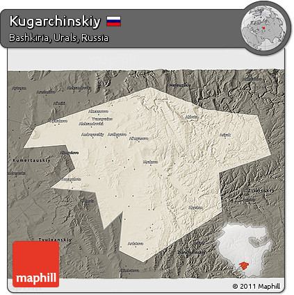 Shaded Relief 3D Map of Kugarchinskiy, darken