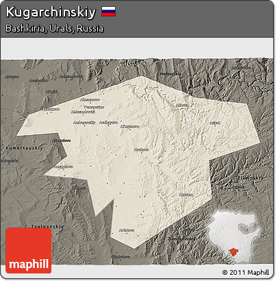 Shaded Relief 3D Map of Kugarchinskiy, darken